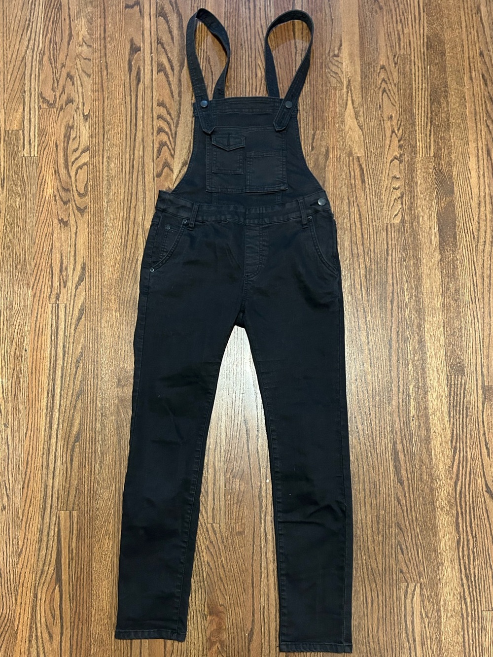 Free People Black Skinny Denim Overalls Size 26 Stretch Dungarees